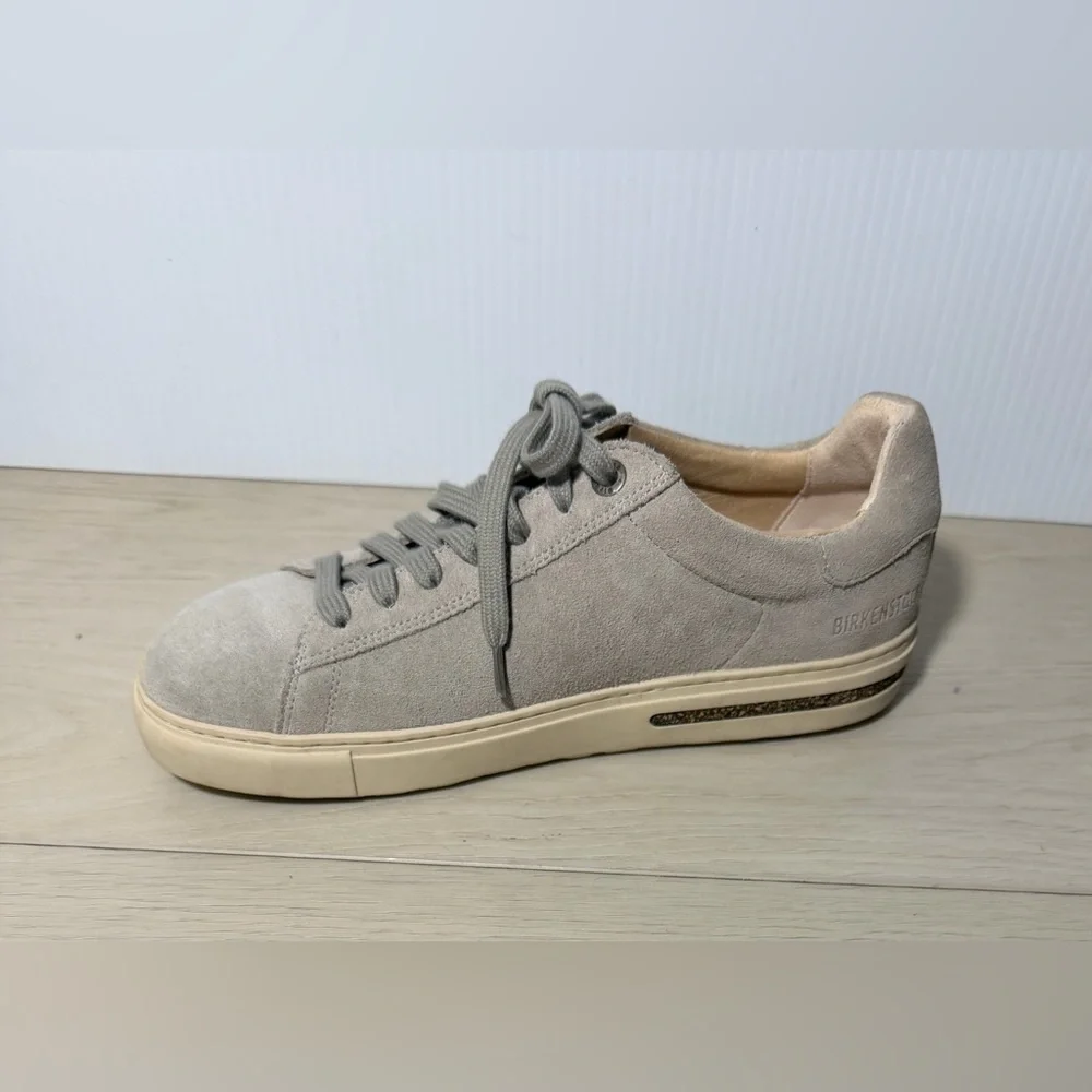 +Birkenstock Bend Low Sneaker Suede Leather Womens Size 6.5 Narrow Fit in Stone